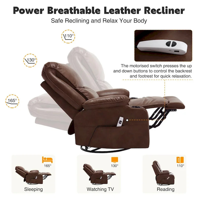 HOMYKA 34.2 Wide Faux Leather Swivel Rocking Power Recliner Chair With USB Port 21