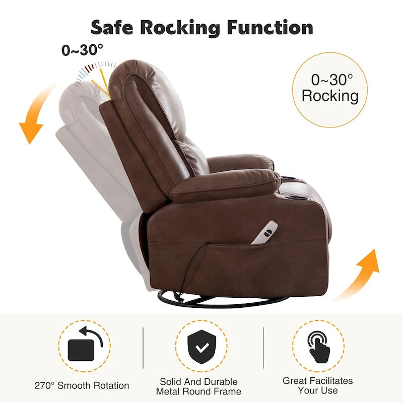 HOMYKA 34.2 Wide Faux Leather Swivel Rocking Power Recliner Chair With USB Port 22