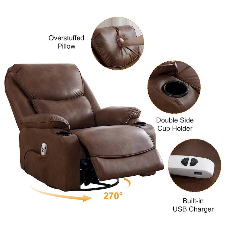 HOMYKA 34.2 Wide Faux Leather Swivel Rocking Power Recliner Chair With USB Port 23