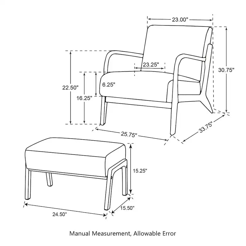 Glitzhome 30.75H Mid-Century PU Leather Armchair with Ottoman Set 8