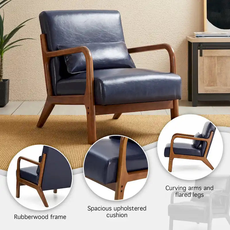 Glitzhome 30.75H Mid-Century PU Leather Armchair with Ottoman Set 14
