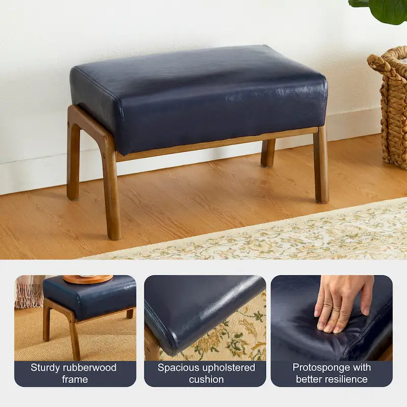 Glitzhome 30.75H Mid-Century PU Leather Armchair with Ottoman Set 15