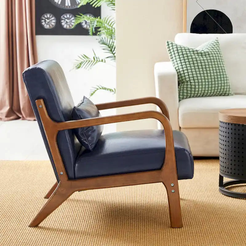 Glitzhome 30.75H Mid-Century PU Leather Armchair with Ottoman Set 18