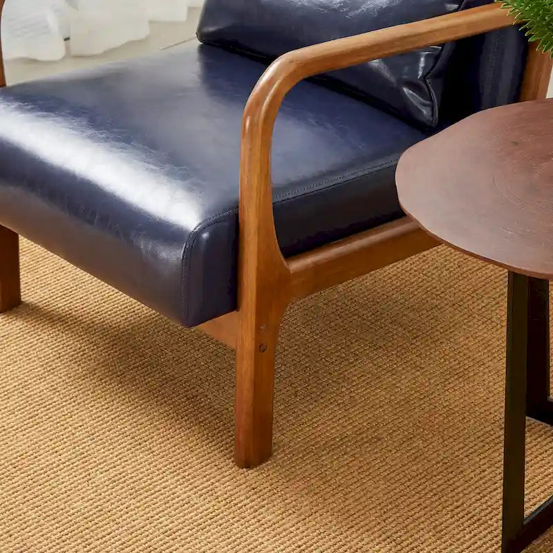 Glitzhome 30.75H Mid-Century PU Leather Armchair with Ottoman Set 19