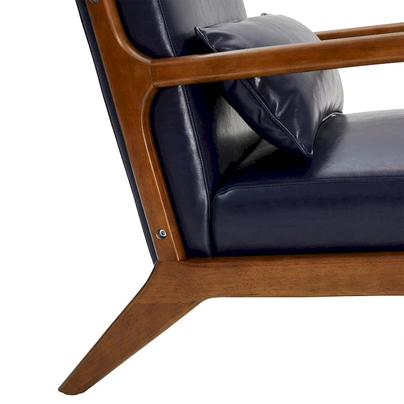 Glitzhome 30.75H Mid-Century PU Leather Armchair with Ottoman Set 20