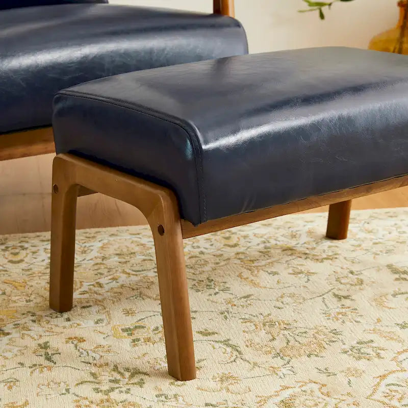 Glitzhome 30.75H Mid-Century PU Leather Armchair with Ottoman Set 23