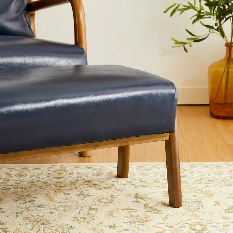 Glitzhome 30.75H Mid-Century PU Leather Armchair with Ottoman Set 24
