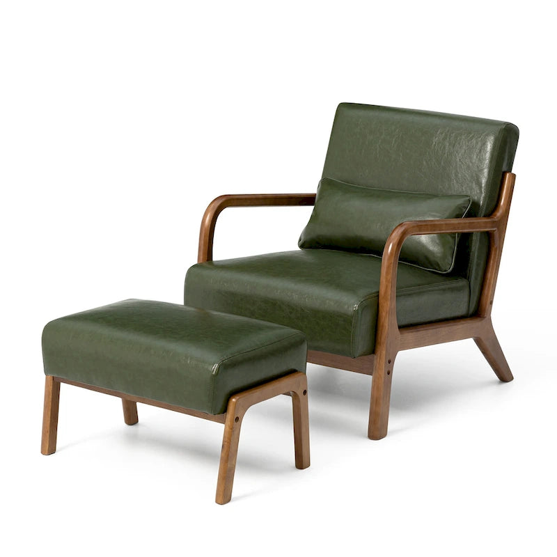 Glitzhome 30.75H Mid-Century PU Leather Armchair with Ottoman Set 28