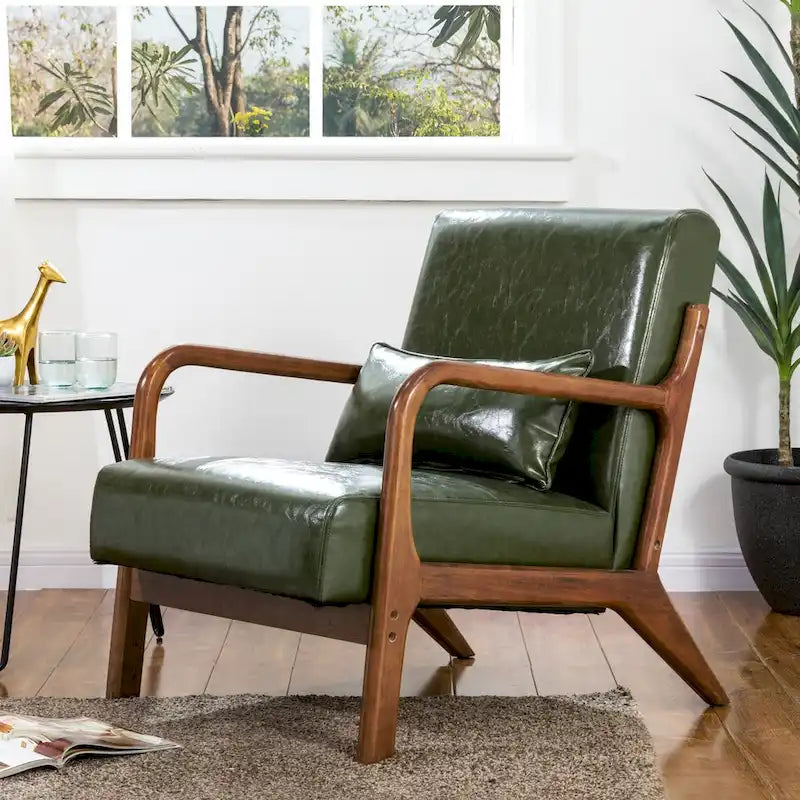 Glitzhome 30.75H Mid-Century PU Leather Armchair with Ottoman Set 30