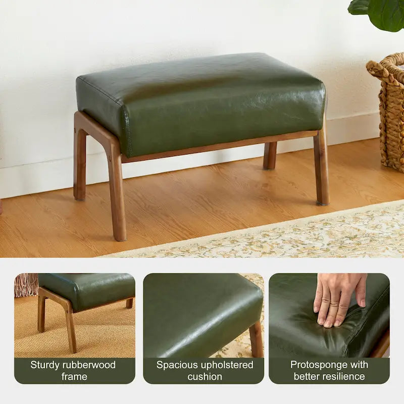 Glitzhome 30.75H Mid-Century PU Leather Armchair with Ottoman Set 32