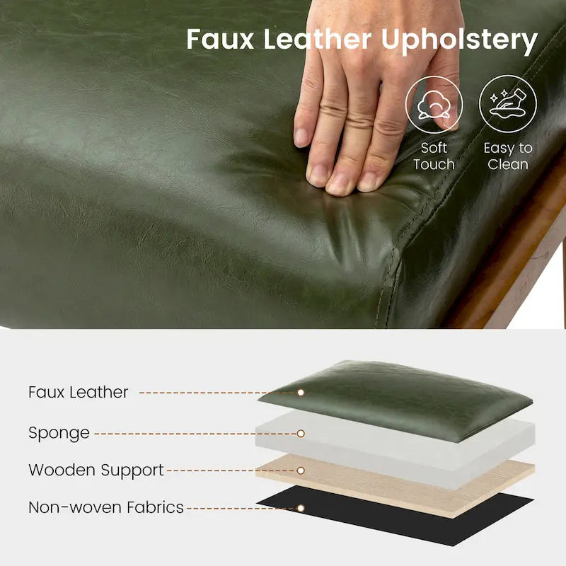 Glitzhome 30.75H Mid-Century PU Leather Armchair with Ottoman Set 33
