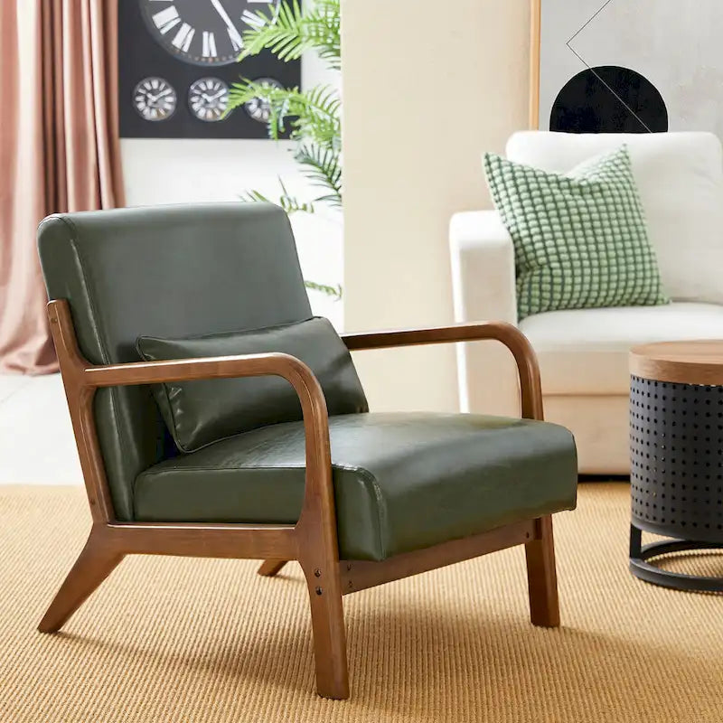 Glitzhome 30.75H Mid-Century PU Leather Armchair with Ottoman Set 34