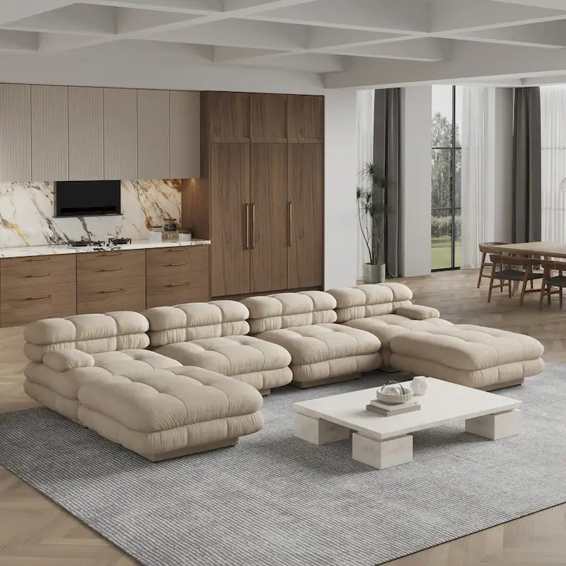 146 Convertible Modular Sectional Sofa, U-Shaped Luxury Modern 6-Seat Couch Sectional with Chaise Ottomans for Living Room 6