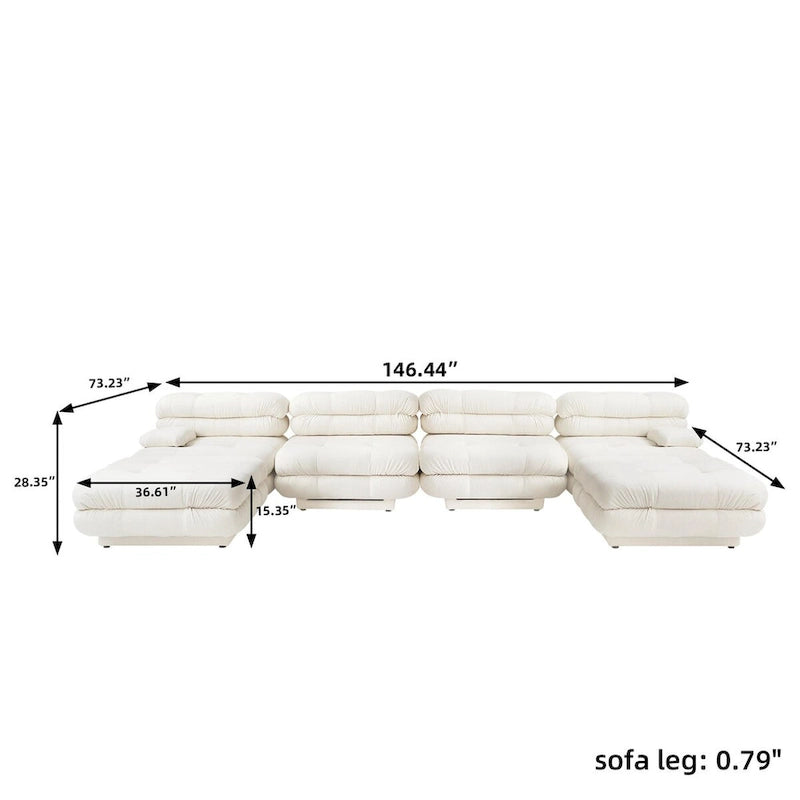 146 Convertible Modular Sectional Sofa, U-Shaped Luxury Modern 6-Seat Couch Sectional with Chaise Ottomans for Living Room 12