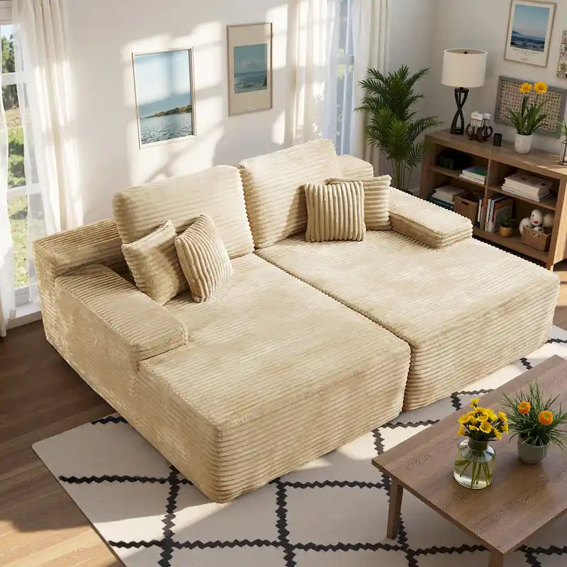 HOOOWOOO Modular Couch Plush Corduroy Sectional Sofa with Pillows