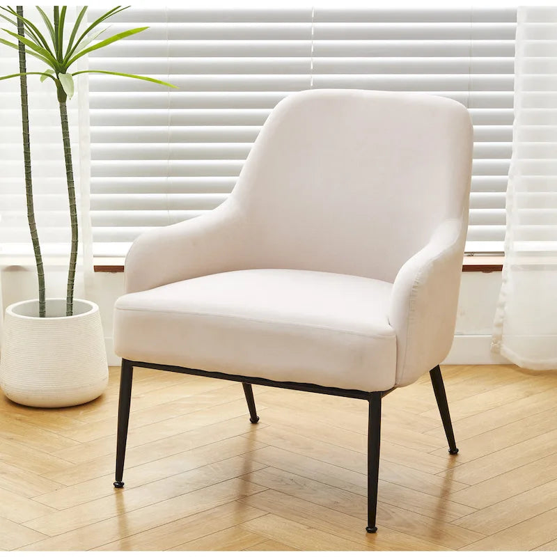 Poltrona accent in velluto Mid-Century con braccioli inclinati 7