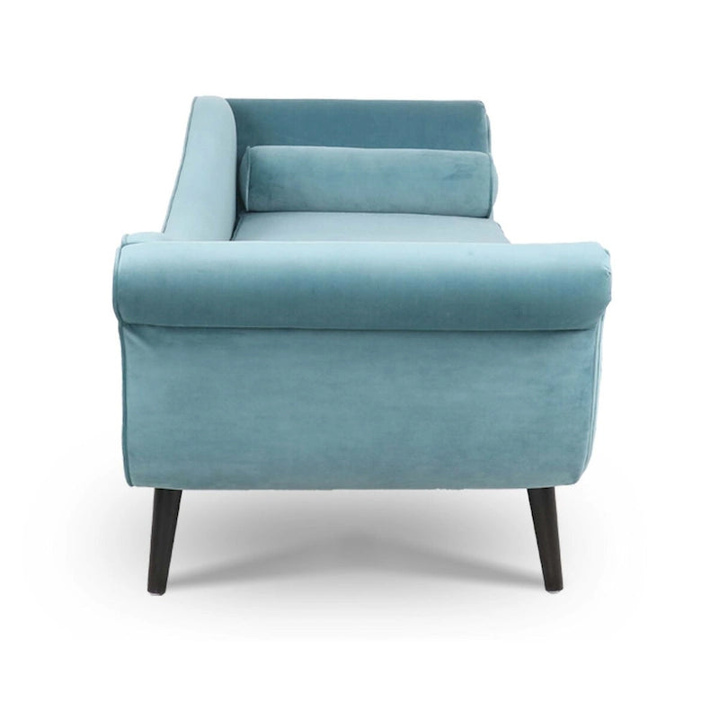 Chaise Lounge Indoor with Scroll Arms,Upholstered Chair Recliner Couch with Rolled Accent Pillow and Solid Wood Legs 6