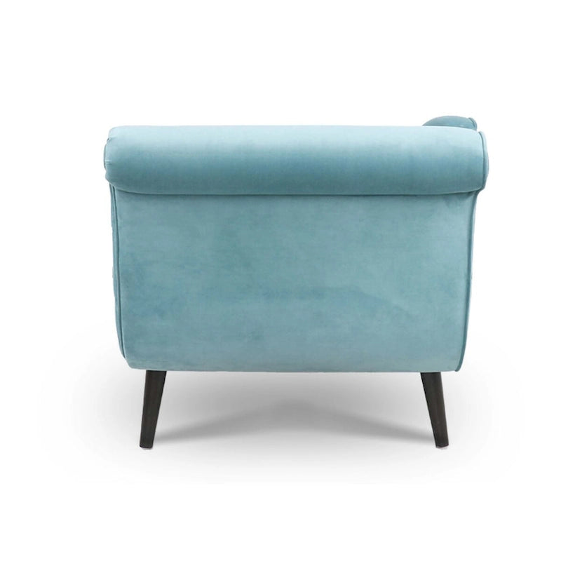 Chaise Lounge Indoor with Scroll Arms,Upholstered Chair Recliner Couch with Rolled Accent Pillow and Solid Wood Legs 7