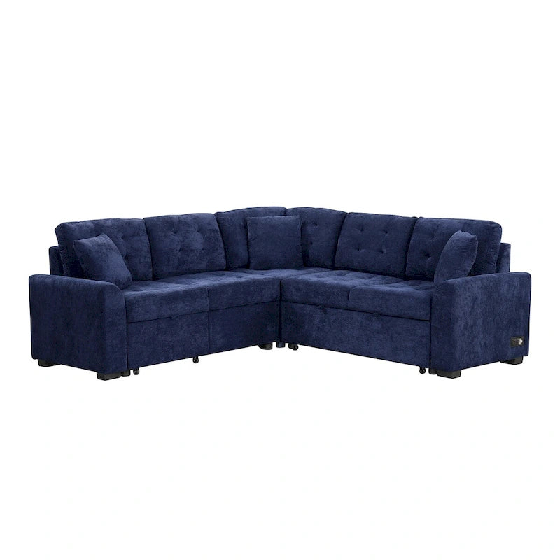 82.6-inch L-shaped Pull-out Sleeper Sofa with Wheels, USB Ports, Power Sockets - 82.6W x 82.6D x 33H 37