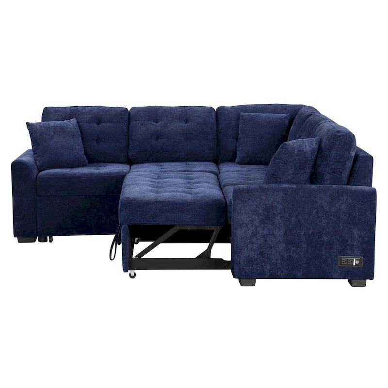 82.6-inch L-shaped Pull-out Sleeper Sofa with Wheels, USB Ports, Power Sockets - 82.6W x 82.6D x 33H 3