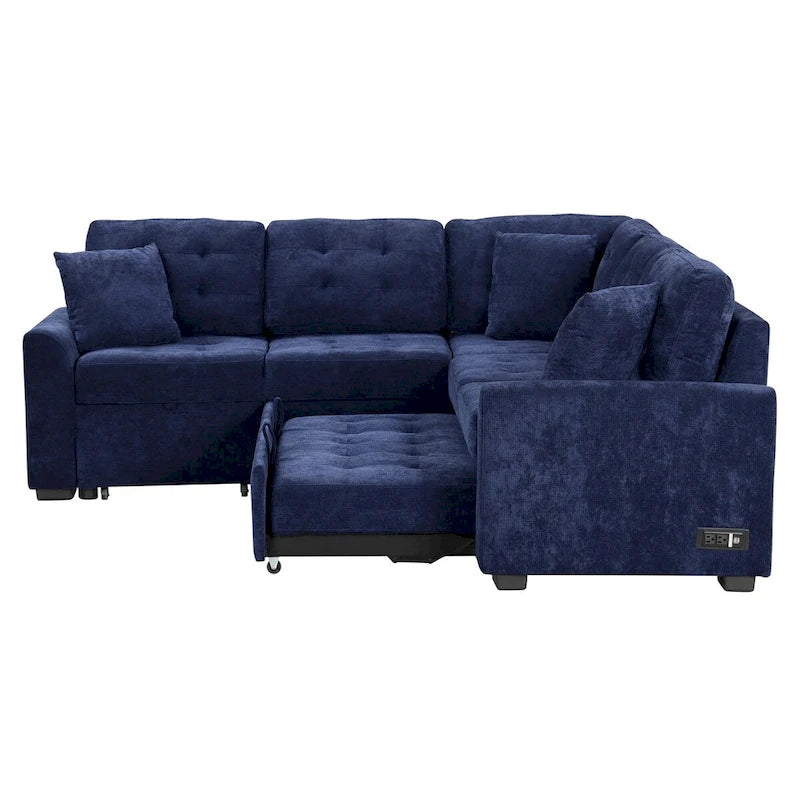 82.6-inch L-shaped Pull-out Sleeper Sofa with Wheels, USB Ports, Power Sockets - 82.6W x 82.6D x 33H 4