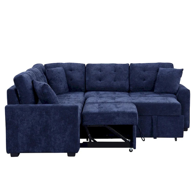 82.6-inch L-shaped Pull-out Sleeper Sofa with Wheels, USB Ports, Power Sockets - 82.6W x 82.6D x 33H 6