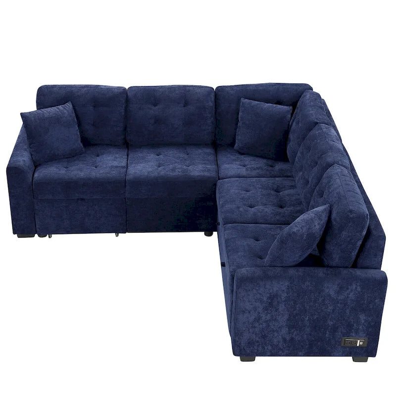 82.6-inch L-shaped Pull-out Sleeper Sofa with Wheels, USB Ports, Power Sockets - 82.6W x 82.6D x 33H 8