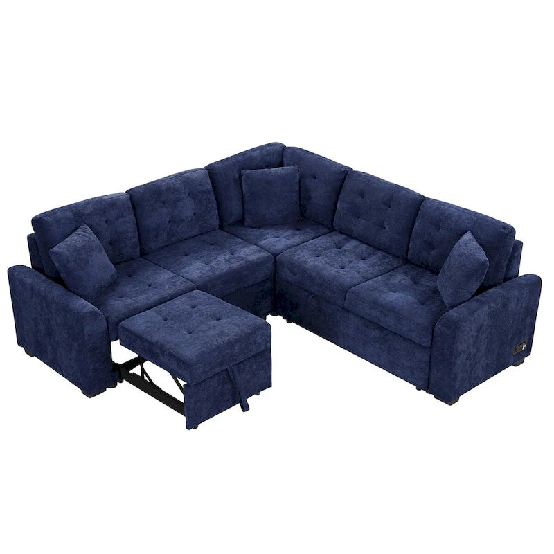 82.6-inch L-shaped Pull-out Sleeper Sofa with Wheels, USB Ports, Power Sockets - 82.6W x 82.6D x 33H 9