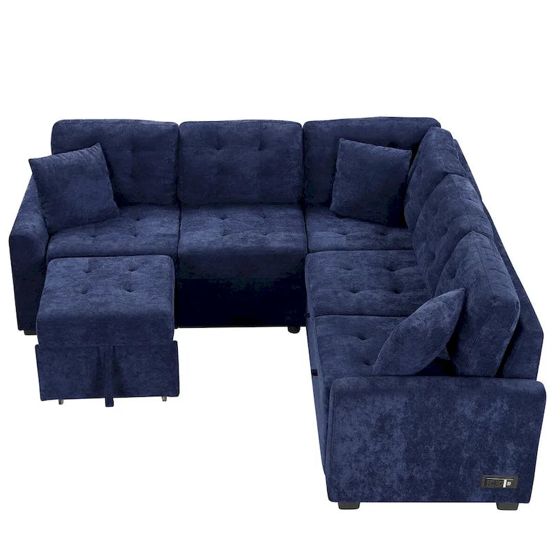 82.6-inch L-shaped Pull-out Sleeper Sofa with Wheels, USB Ports, Power Sockets - 82.6W x 82.6D x 33H 10