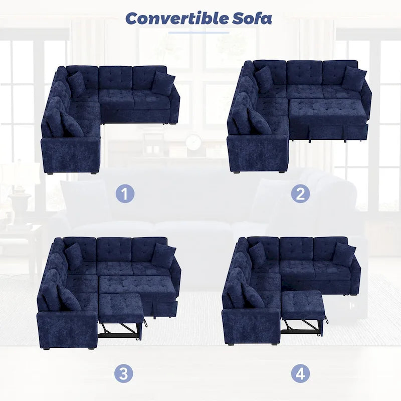 82.6-inch L-shaped Pull-out Sleeper Sofa with Wheels, USB Ports, Power Sockets - 82.6W x 82.6D x 33H 14