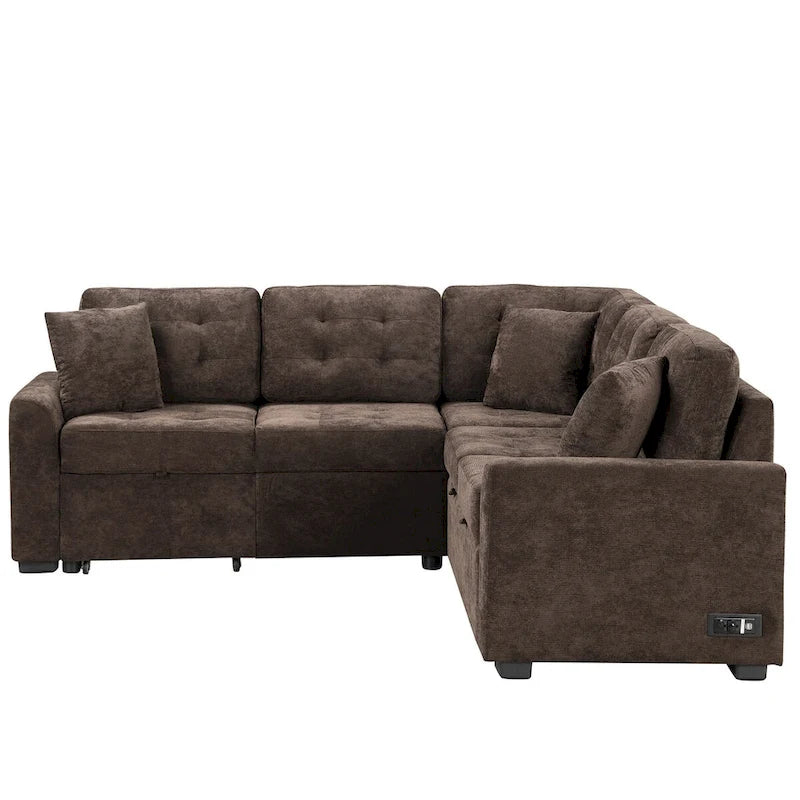 82.6-inch L-shaped Pull-out Sleeper Sofa with Wheels, USB Ports, Power Sockets - 82.6W x 82.6D x 33H 23