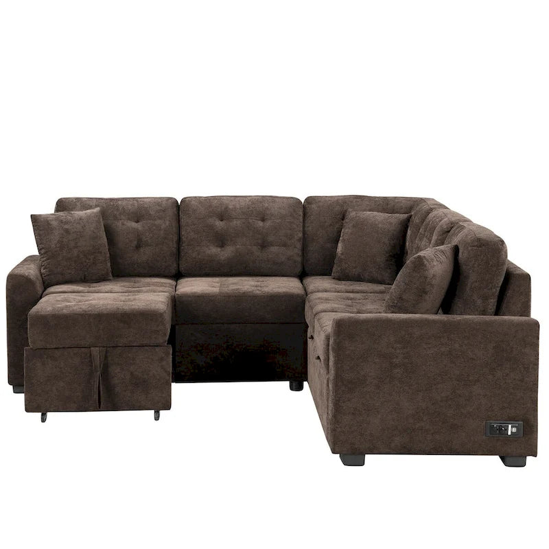 82.6-inch L-shaped Pull-out Sleeper Sofa with Wheels, USB Ports, Power Sockets - 82.6W x 82.6D x 33H 24