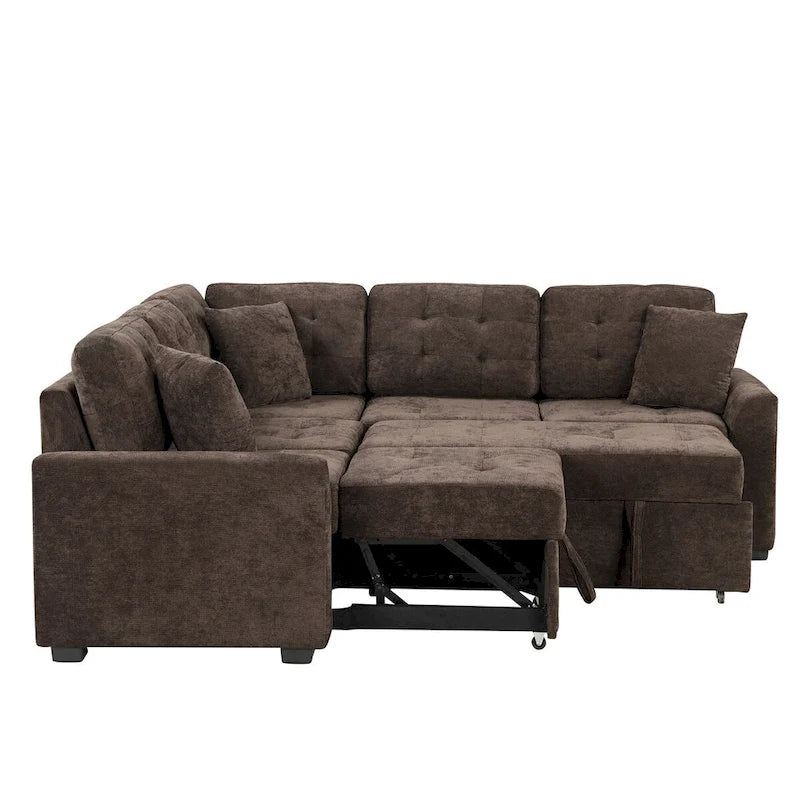 82.6-inch L-shaped Pull-out Sleeper Sofa with Wheels, USB Ports, Power Sockets - 82.6W x 82.6D x 33H 26