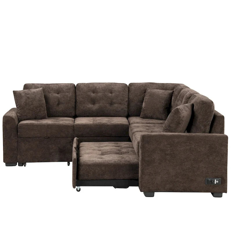 82.6-inch L-shaped Pull-out Sleeper Sofa with Wheels, USB Ports, Power Sockets - 82.6W x 82.6D x 33H 27