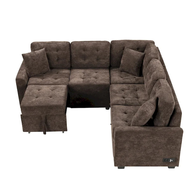82.6-inch L-shaped Pull-out Sleeper Sofa with Wheels, USB Ports, Power Sockets - 82.6W x 82.6D x 33H 28