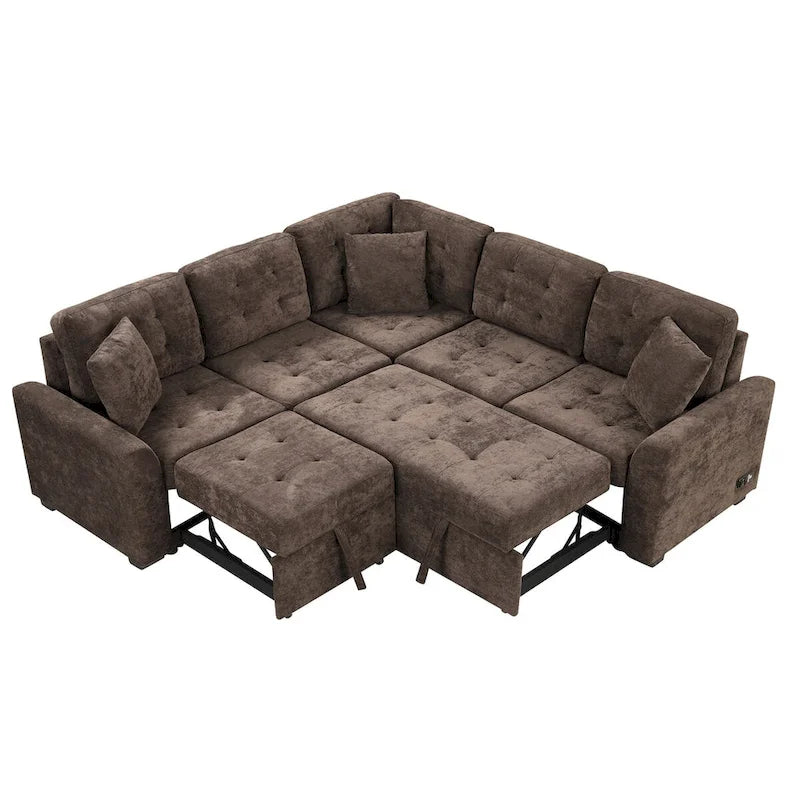 82.6-inch L-shaped Pull-out Sleeper Sofa with Wheels, USB Ports, Power Sockets - 82.6W x 82.6D x 33H 29