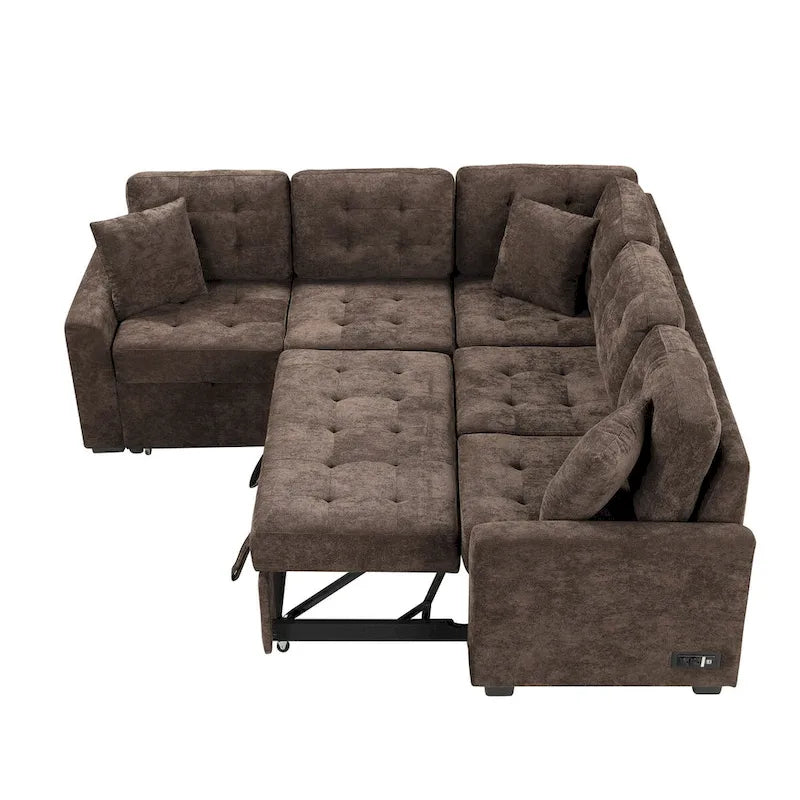 82.6-inch L-shaped Pull-out Sleeper Sofa with Wheels, USB Ports, Power Sockets - 82.6W x 82.6D x 33H 30