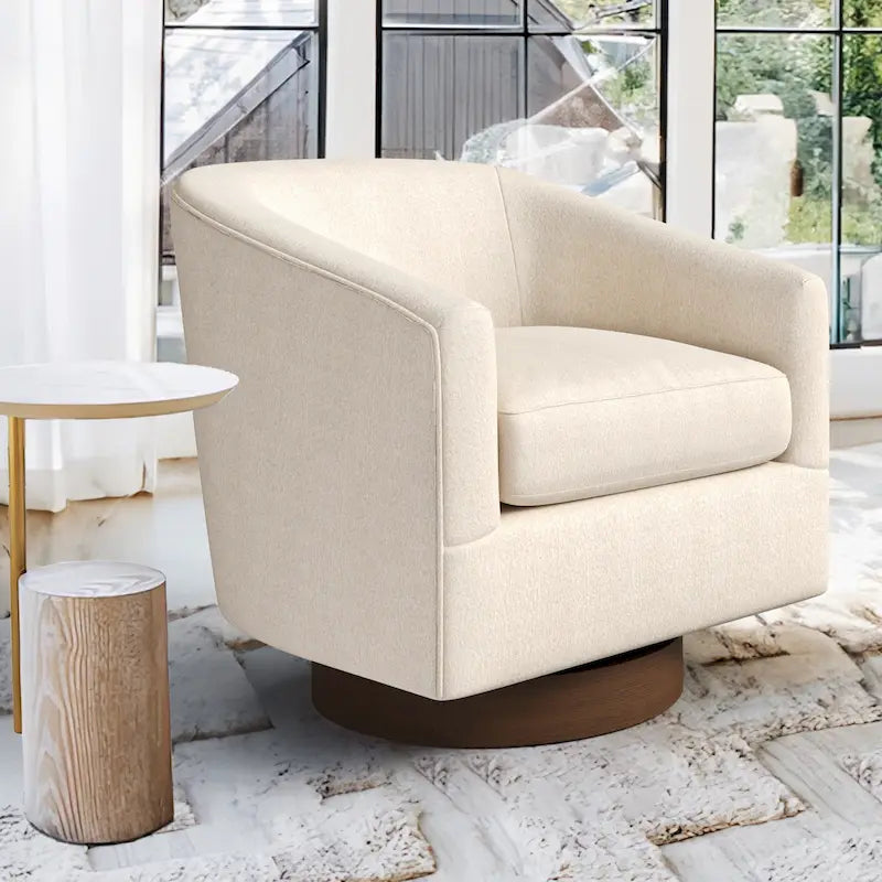 LUE BONA Modern Living Room Armchair Upholstered Wooden Barrel Swivel Accent Chair 30