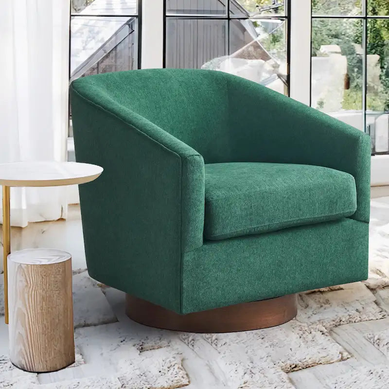 LUE BONA Modern Living Room Armchair Upholstered Wooden Barrel Swivel Accent Chair 31