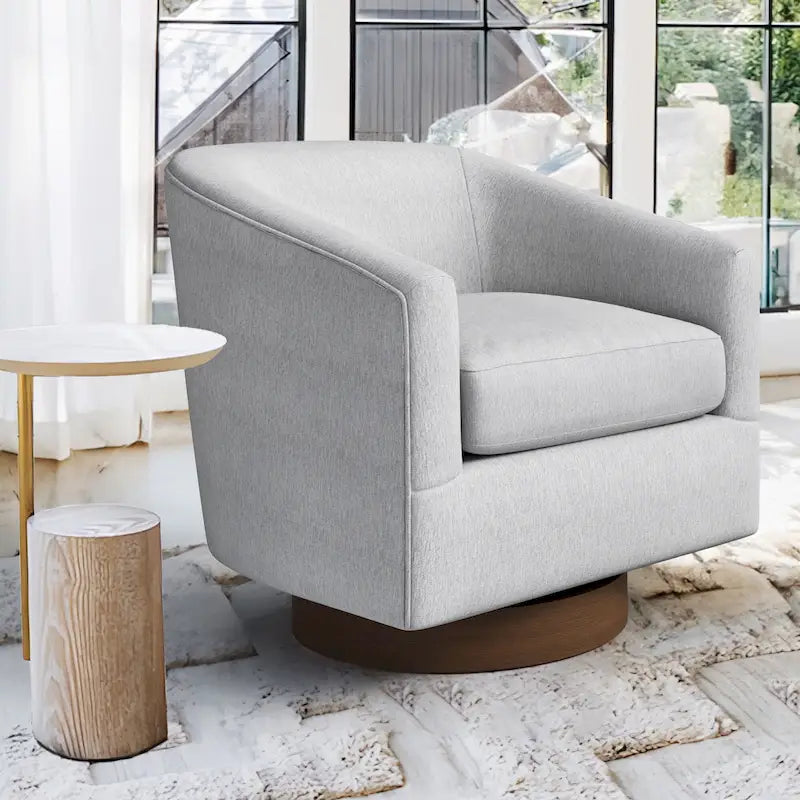 LUE BONA Modern Living Room Armchair Upholstered Wooden Barrel Swivel Accent Chair 32