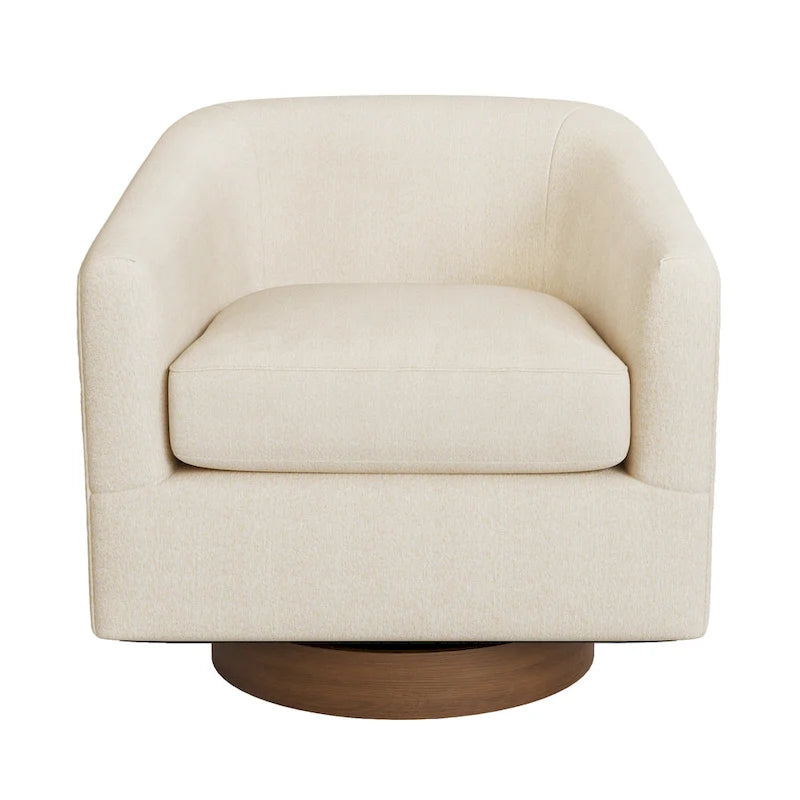 LUE BONA Modern Living Room Armchair Upholstered Wooden Barrel Swivel Accent Chair