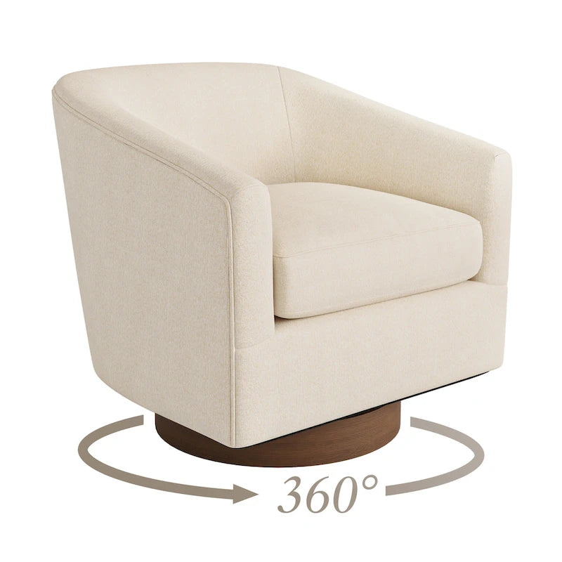 LUE BONA Modern Living Room Armchair Upholstered Wooden Barrel Swivel Accent Chair 3