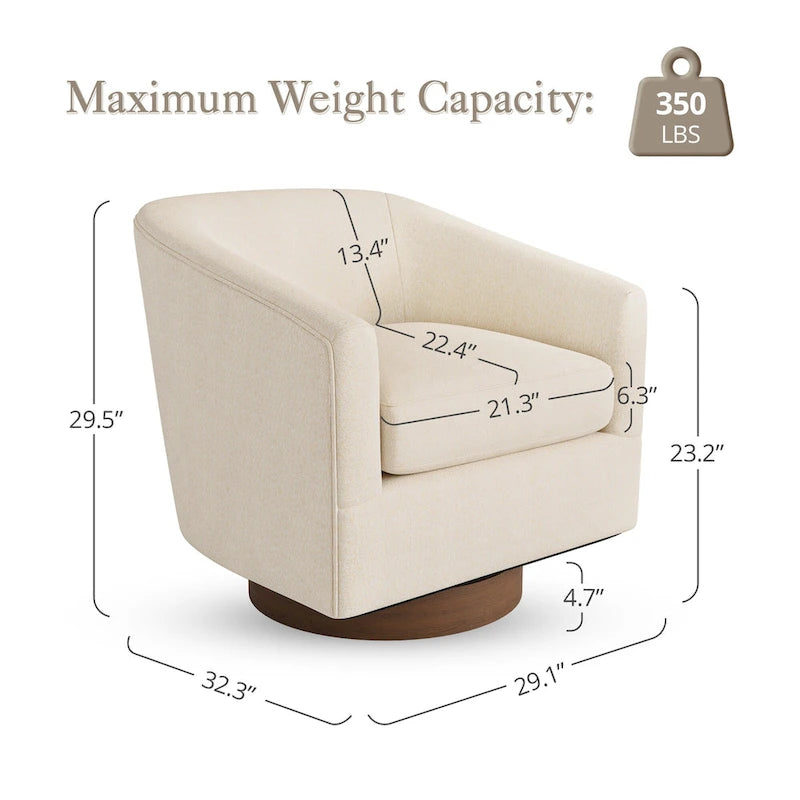 LUE BONA Modern Living Room Armchair Upholstered Wooden Barrel Swivel Accent Chair 4