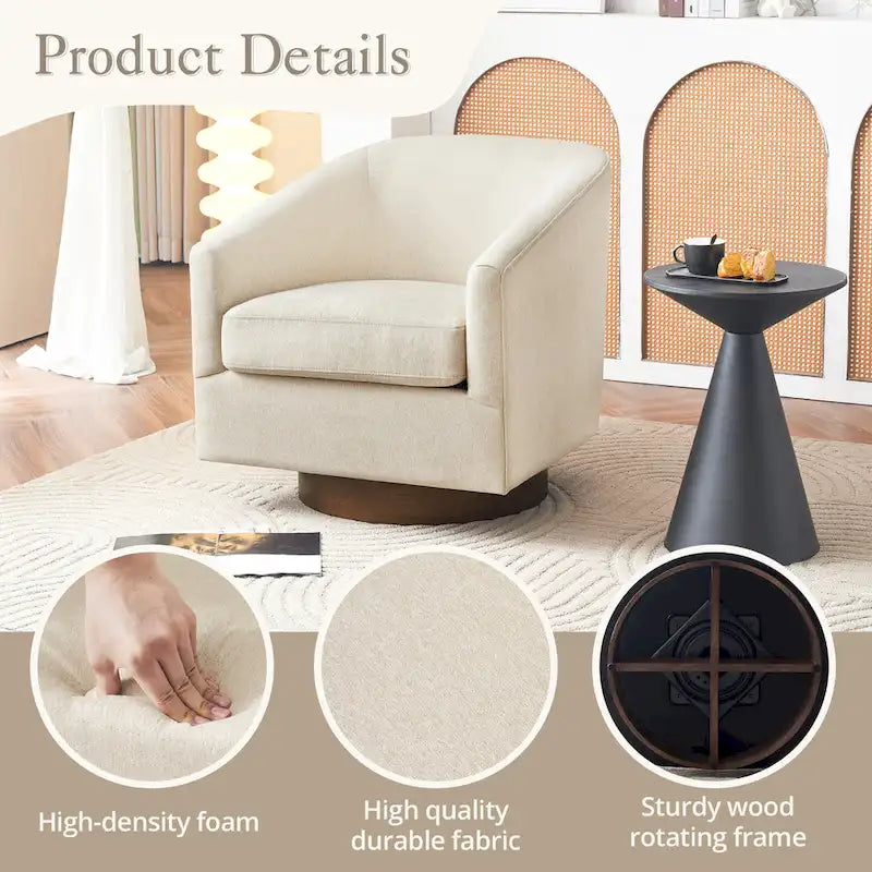 LUE BONA Modern Living Room Armchair Upholstered Wooden Barrel Swivel Accent Chair 5