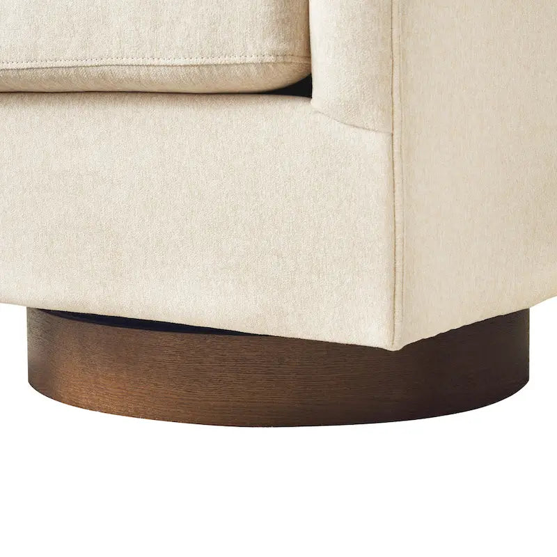 LUE BONA Modern Living Room Armchair Upholstered Wooden Barrel Swivel Accent Chair 7