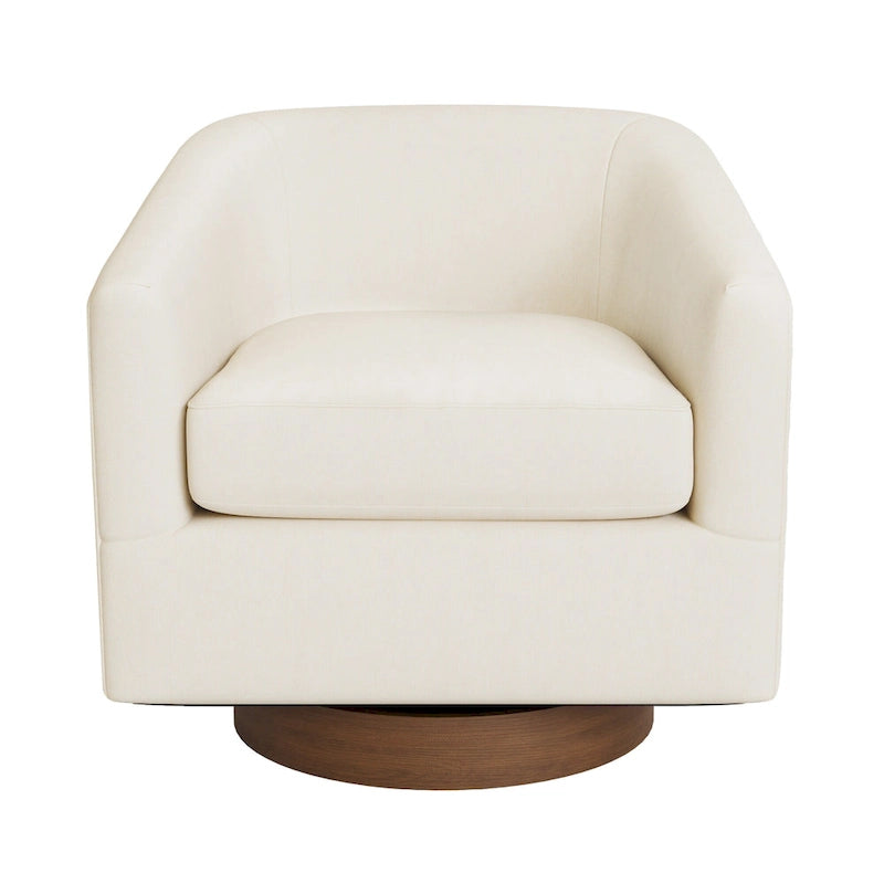 LUE BONA Modern Living Room Armchair Upholstered Wooden Barrel Swivel Accent Chair 9