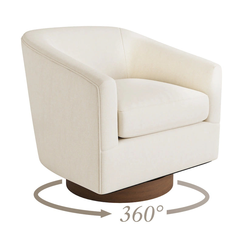 LUE BONA Modern Living Room Armchair Upholstered Wooden Barrel Swivel Accent Chair 10