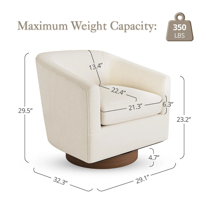 LUE BONA Modern Living Room Armchair Upholstered Wooden Barrel Swivel Accent Chair 11