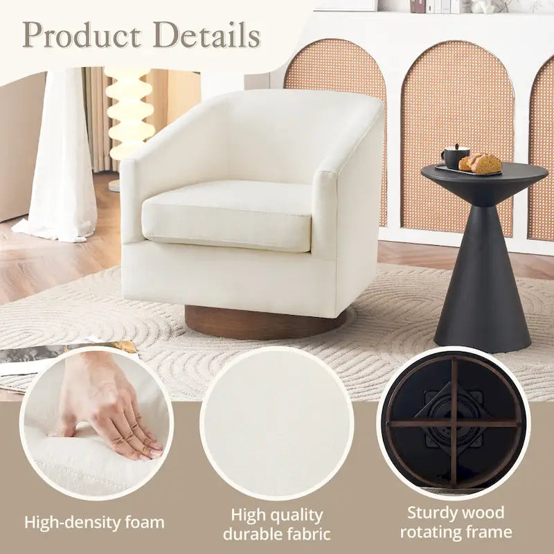 LUE BONA Modern Living Room Armchair Upholstered Wooden Barrel Swivel Accent Chair 12