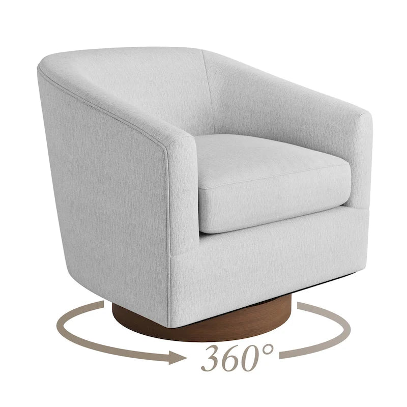 LUE BONA Modern Living Room Armchair Upholstered Wooden Barrel Swivel Accent Chair 17